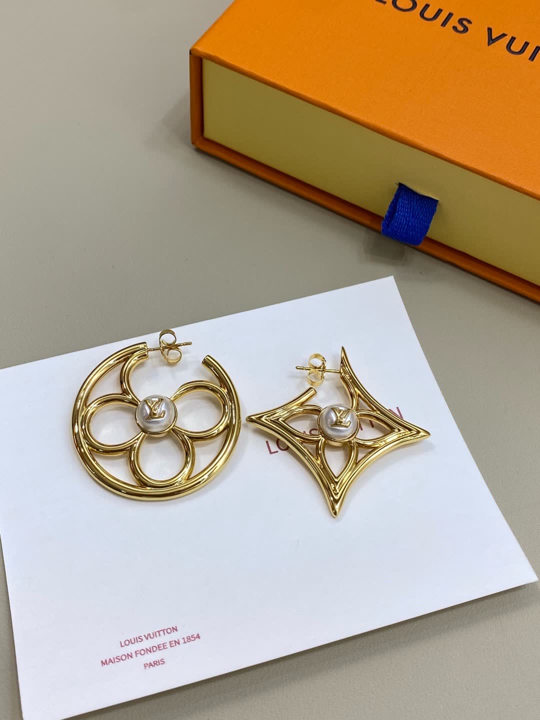 Louis Vuitton Lanvin Gold Earrings with Pearl Accents